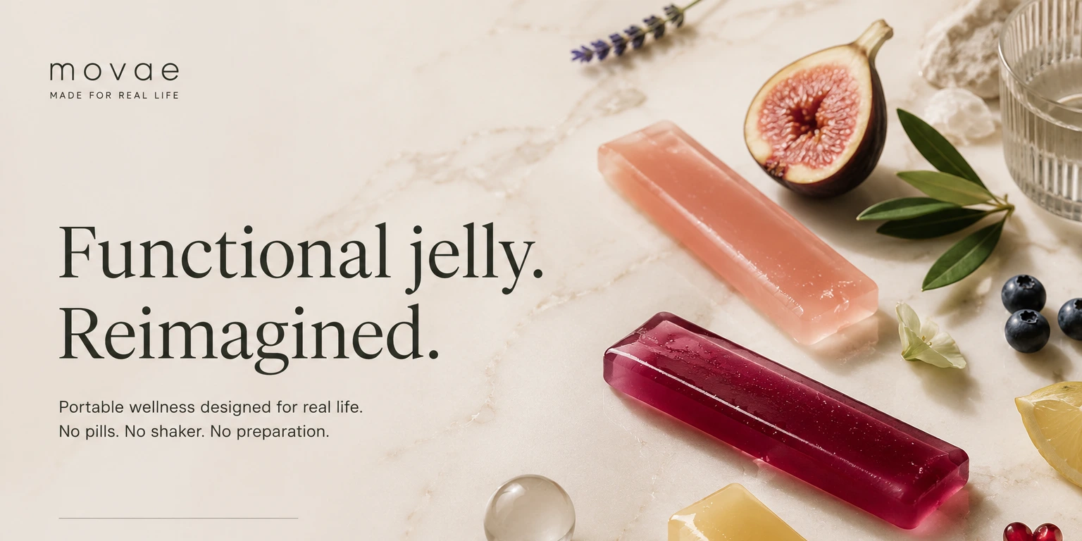 Functional jelly. Reimagined. Portable wellness designed for real life. No pills, no shaker, no preparation.