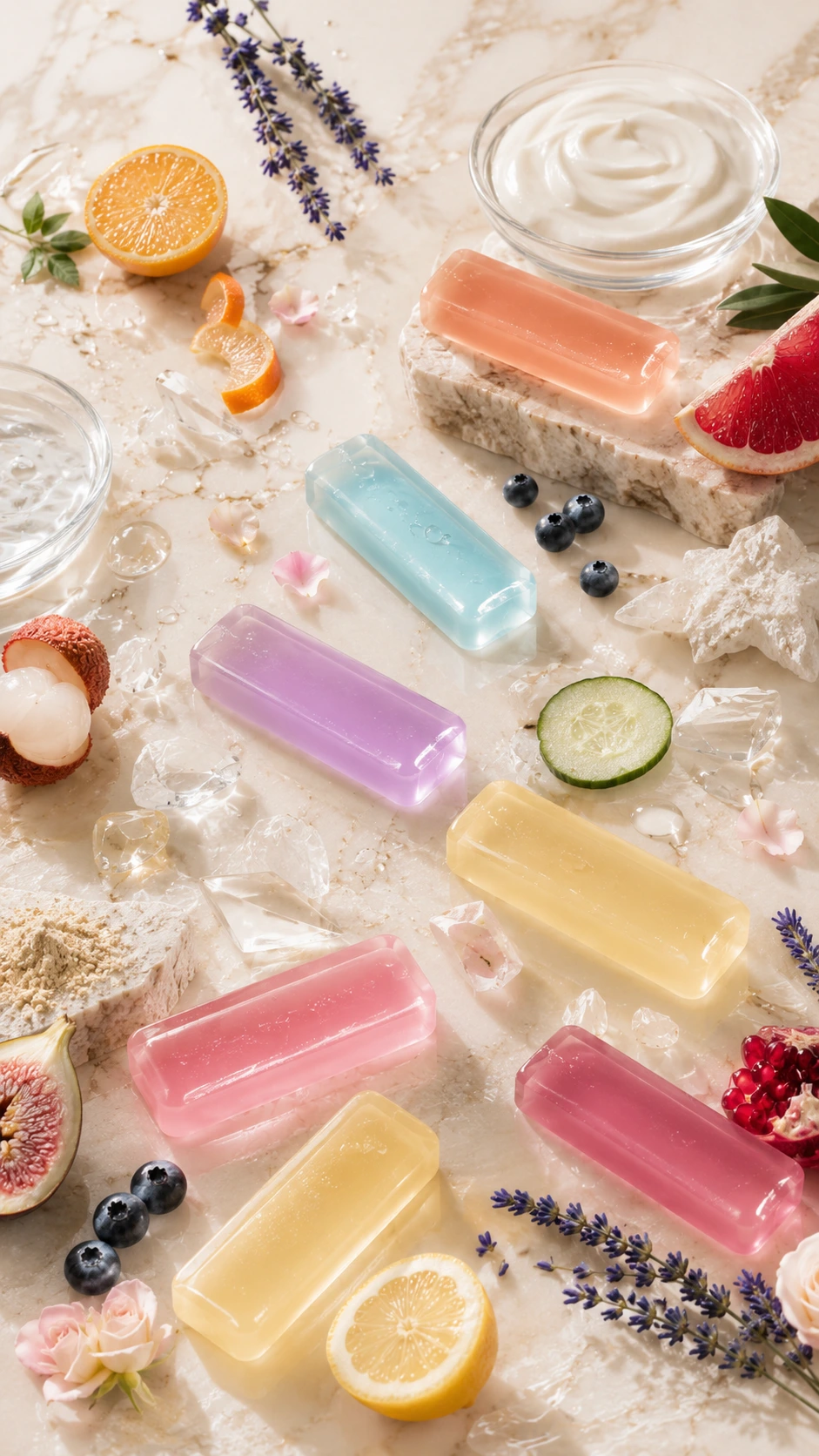 Movae jelly sticks arranged with fresh fruit